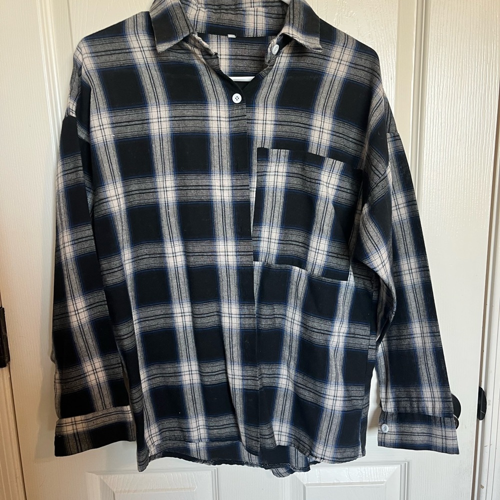 Black and White Plaid Button-Up Shirt